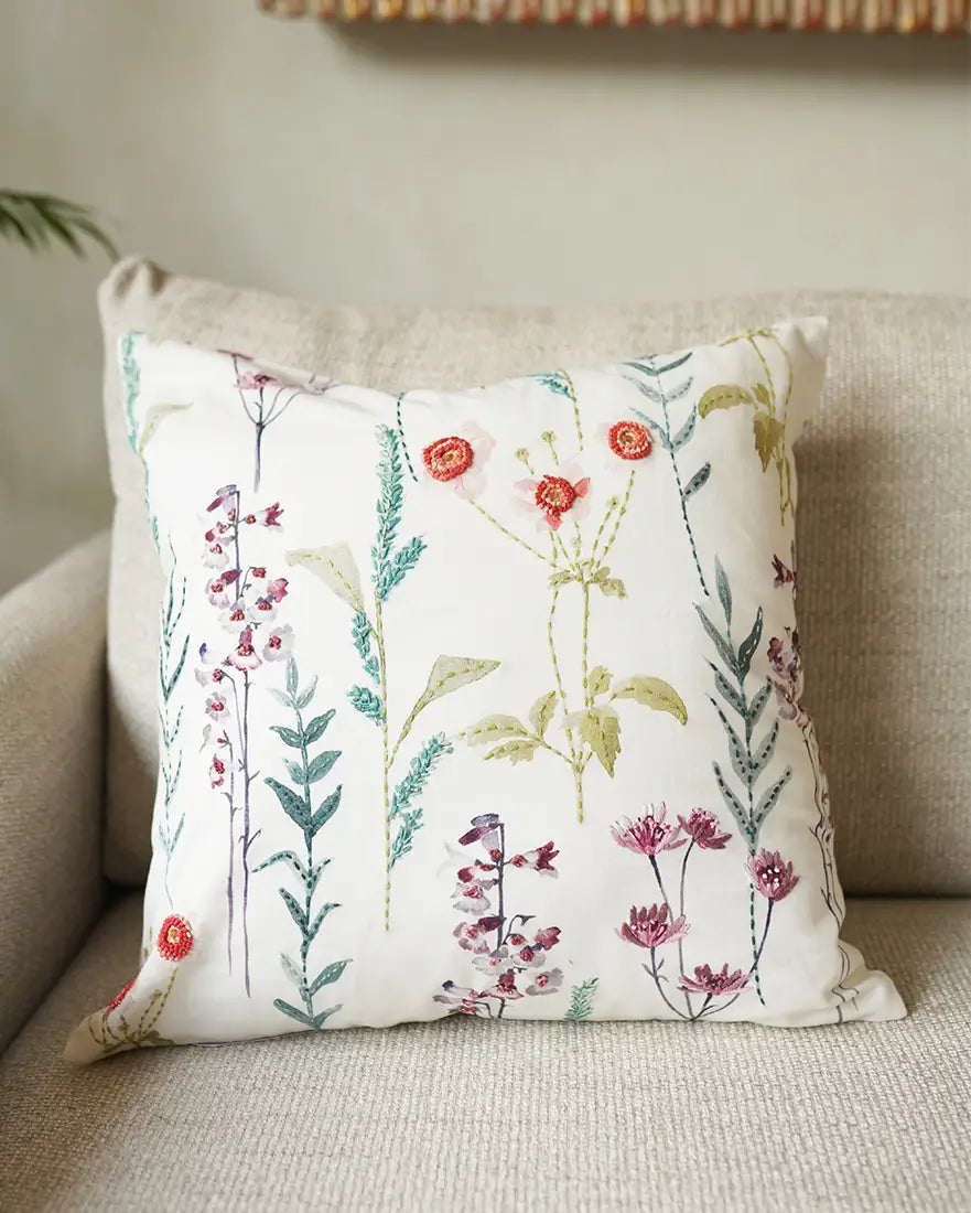 Bukhara White Emb Cushion