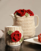 Beige mug cover with Maroon flowers