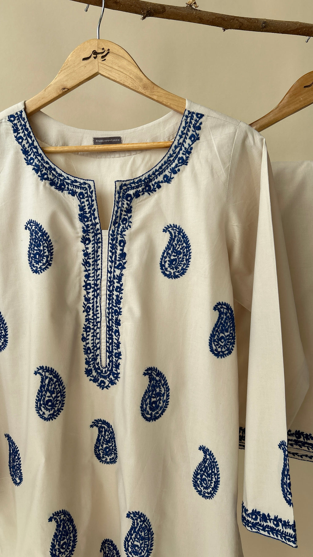 Beige Suit With Blue Embroidery
