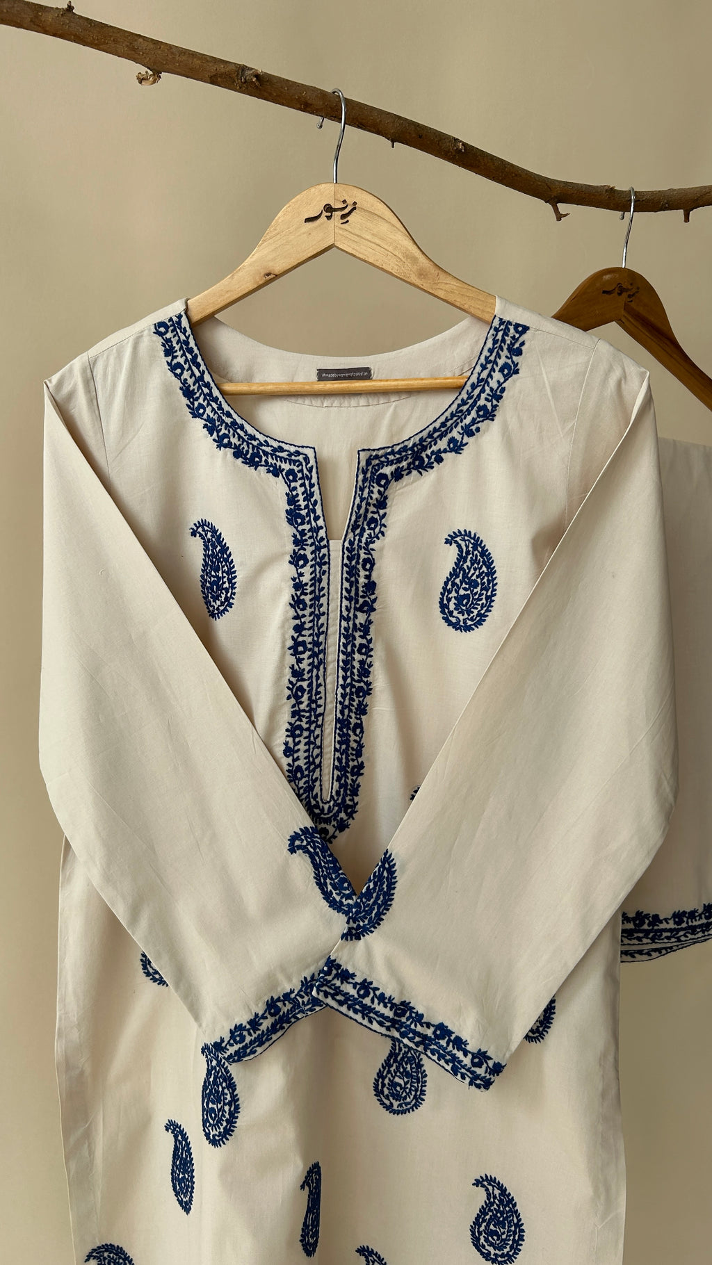 Beige Suit With Blue Embroidery