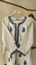 Beige Suit With Blue Embroidery