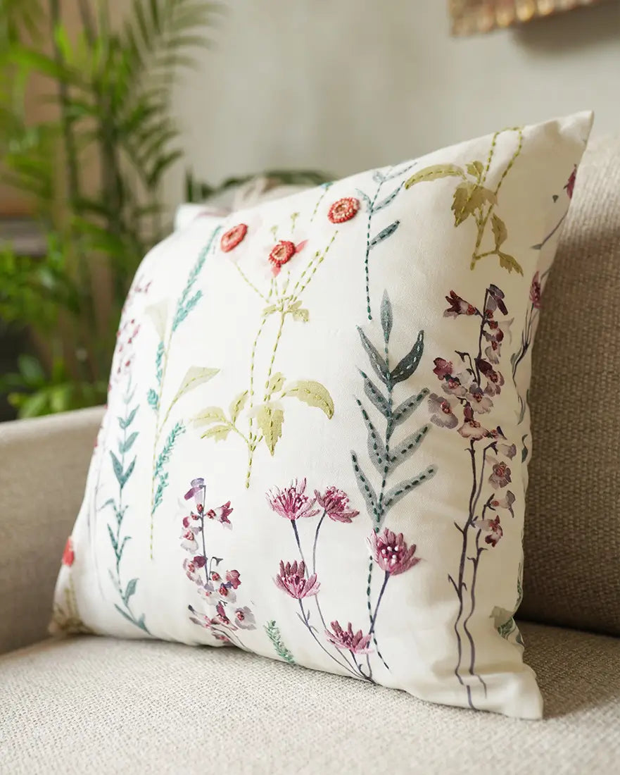 Bukhara White Emb Cushion