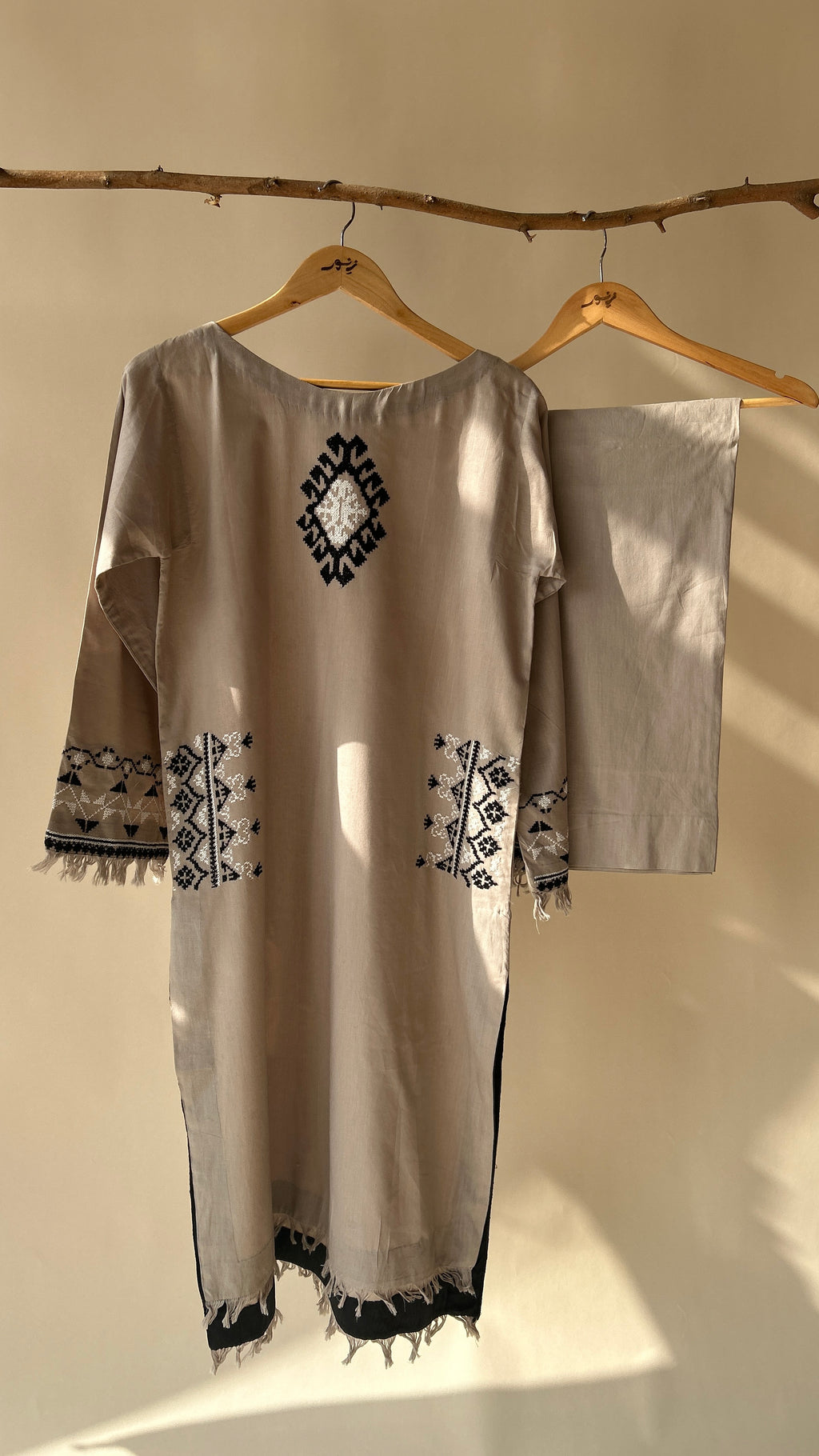 Beige Cross Stitch Suit