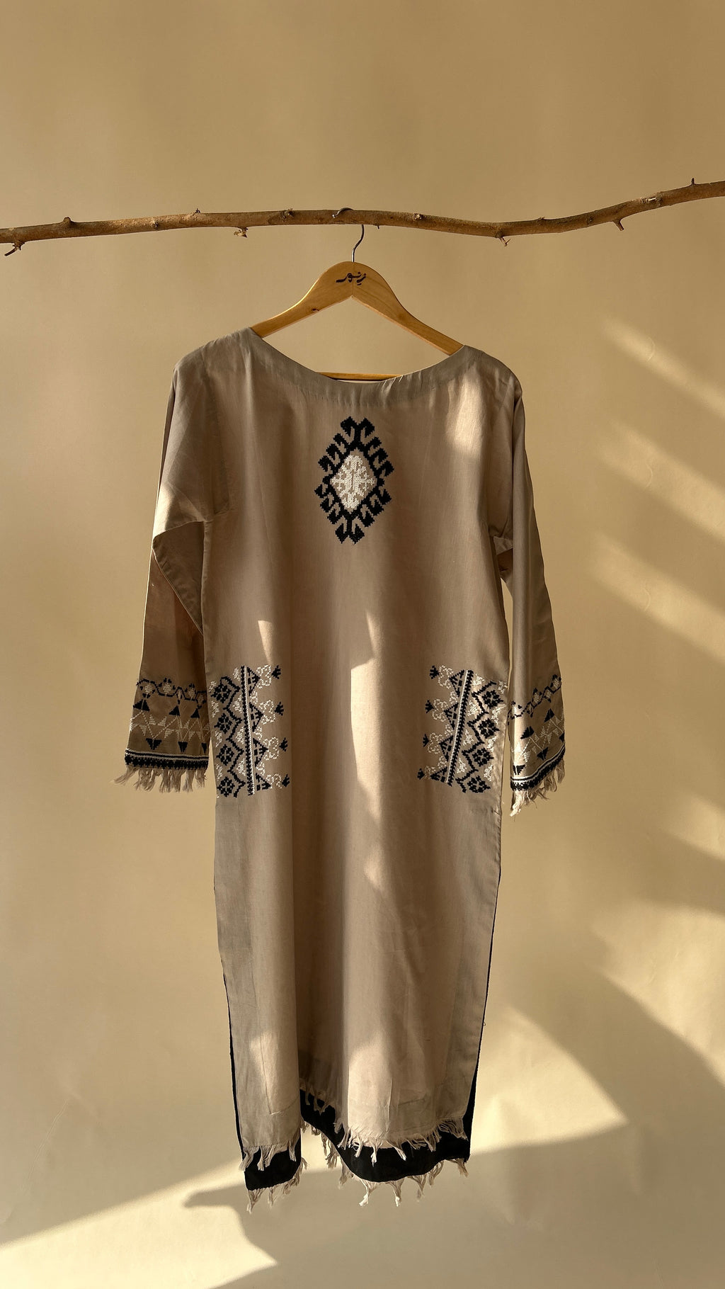 Beige Cross Stitch Suit