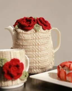 Beige Teacozy with Maroon flowers