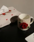 Beige mug cover with Maroon flowers